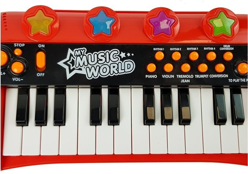 Vaikiškas pianinas su mikrofonu, 24 klavišai, raudonas