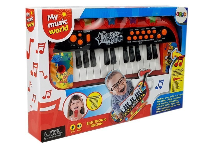 Vaikiškas pianinas su mikrofonu, 24 klavišai, raudonas