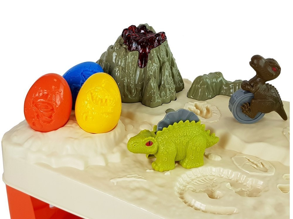 Daisy žaidimų stalas su modelinu – dinozaurų kiaušiniai, vulkanas su šviečiančia lava, 4 spalvos