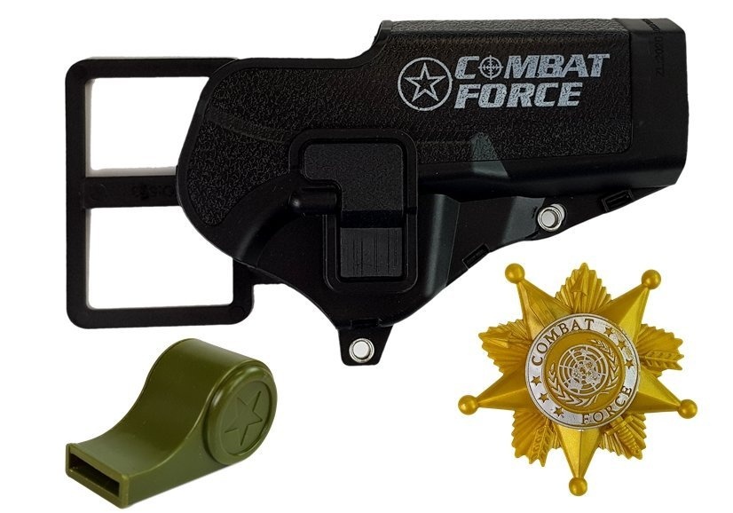 Policijos rinkinys – pistoletas 20 cm, ženklelis, švilpukas, dėklas