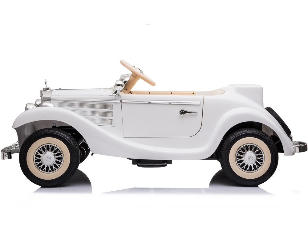 Dvivietis elektromobilis retro mercedes 540k, baltas