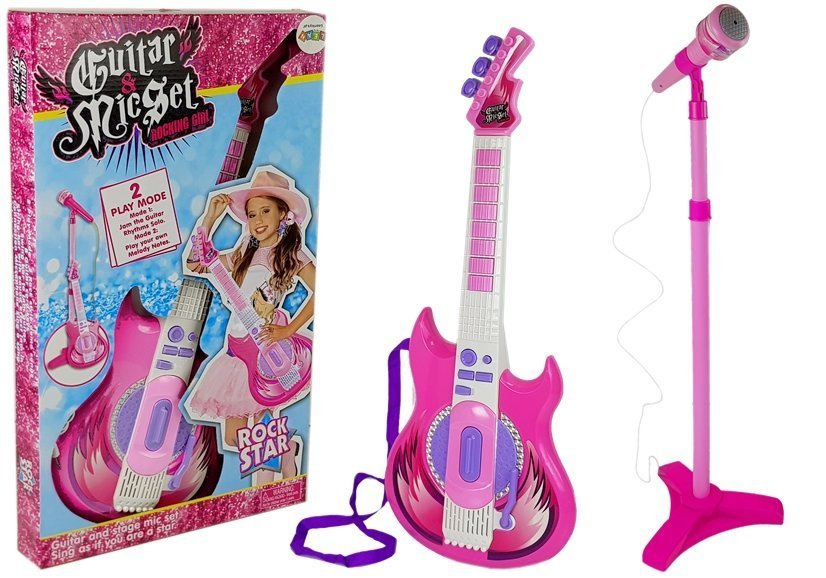 Gitara su mikrofonu ir stovu vaikams