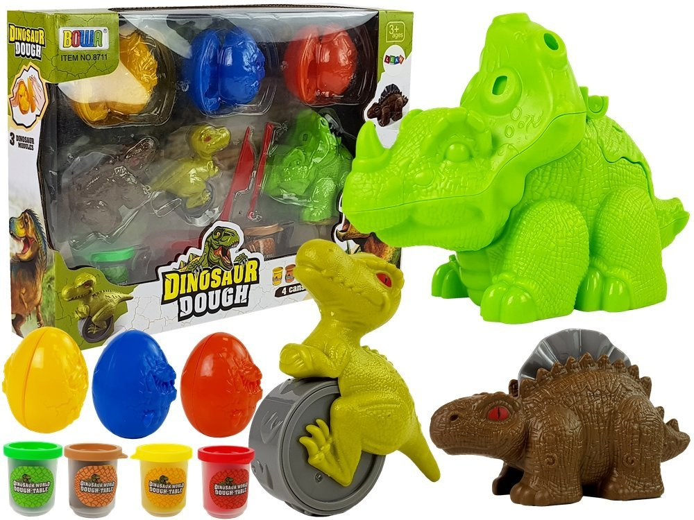 Modelino rinkinys „Dinozaurai ir kiaušiniai“ – 12 elementų, 4 spalvos