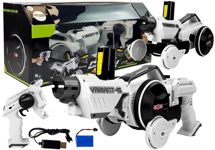 Nuotoliniu būdu valdomas automobilis-pistoletas 2in1, baltas
