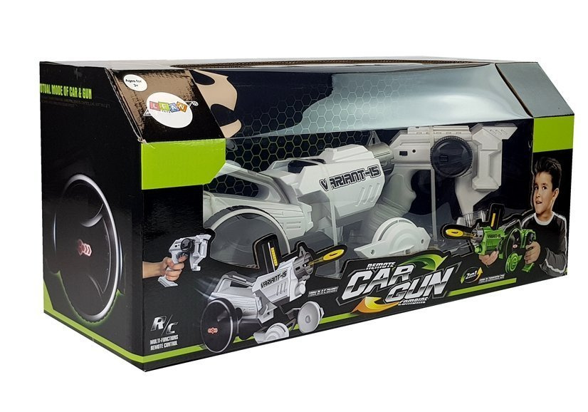Nuotoliniu būdu valdomas automobilis-pistoletas 2in1, baltas