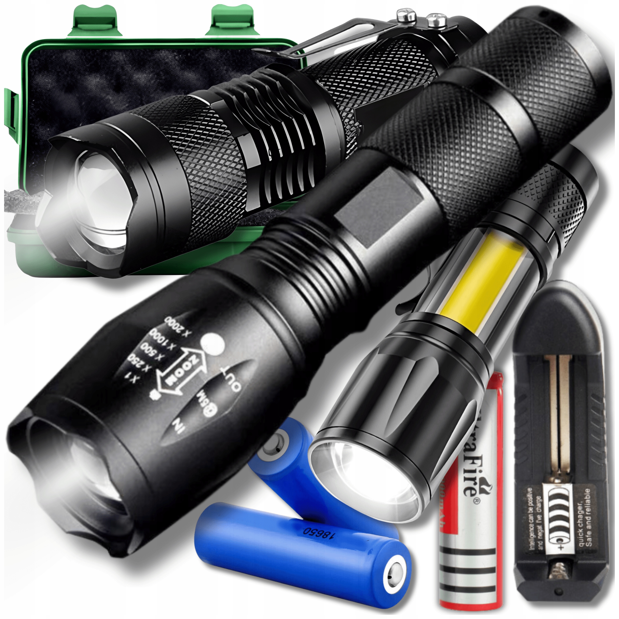 3 CREE LED karinių taktinių žibintuvėlių rinkinys