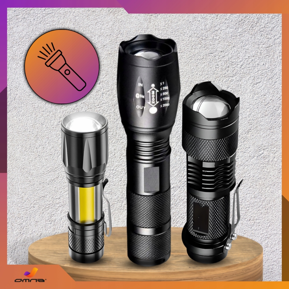 3 CREE LED karinių taktinių žibintuvėlių rinkinys