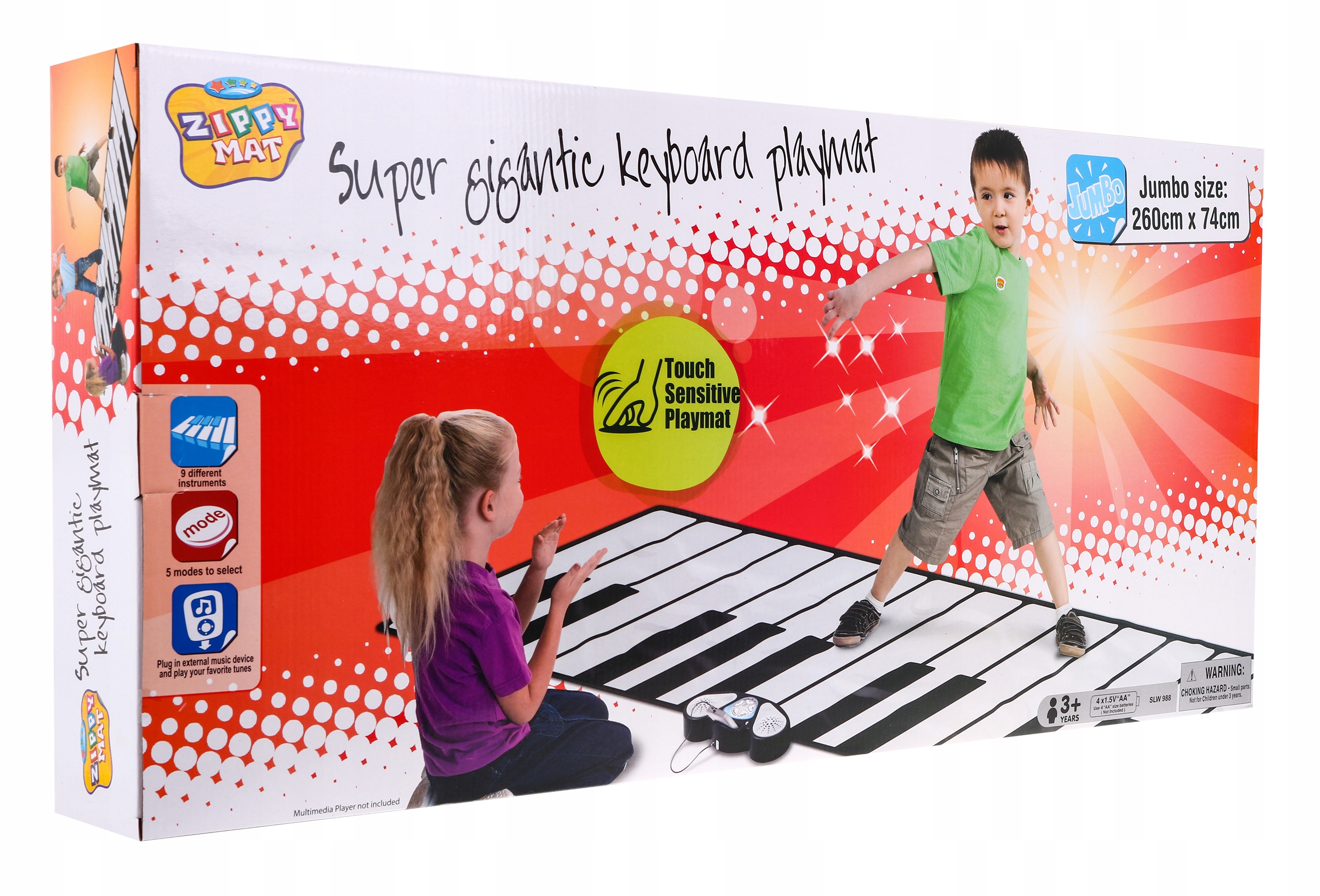 Didelis muzikinis kilimėlis vaikams 3+ klaviatūra xxl 260x74cm + įrašymo režimas