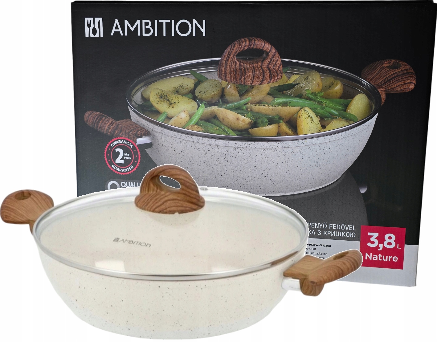 AMBITION gili keptuvė su dangčiu Nature, 28 cm