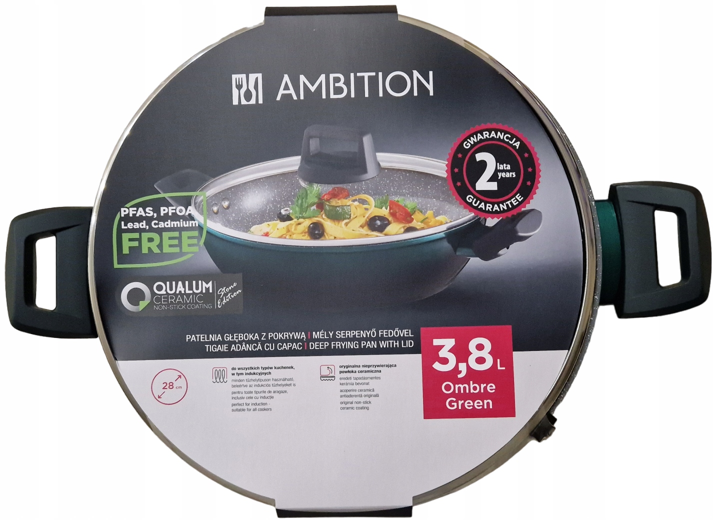 Ambition gili keptuvė su dangčiu Qualum Ceramic Stone Edition Ombre Green, 28 cm