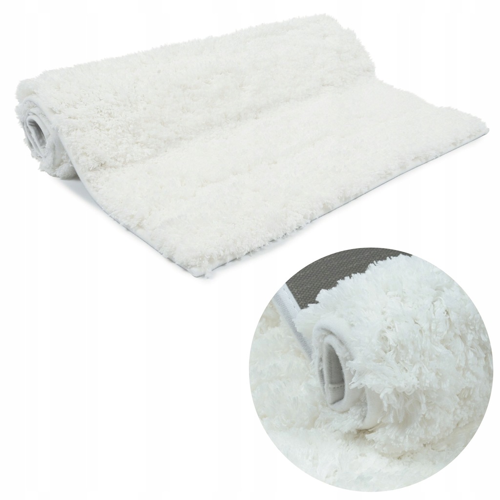 Purus vonios kambario kilimėlis shaggy 50x80cm baltas neslystantis