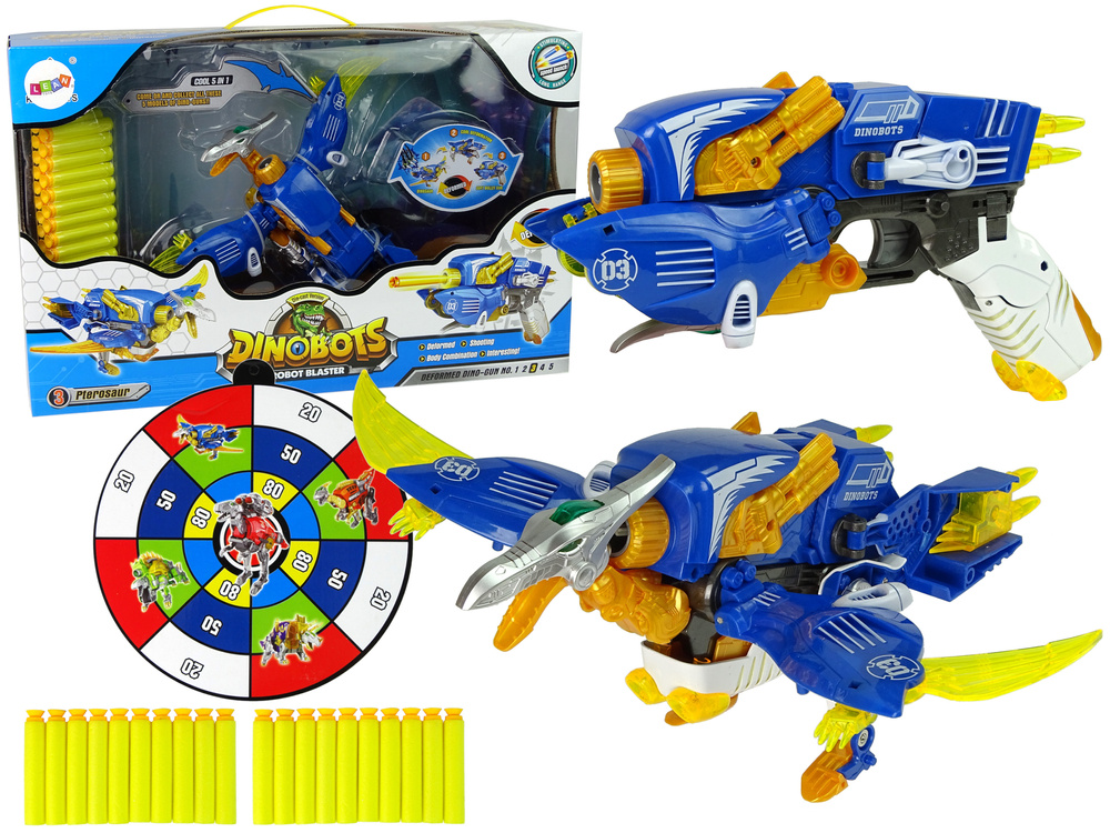 Transformeris dinozauras dinobots 2in1 su šaudymo funkcija, mėlynas