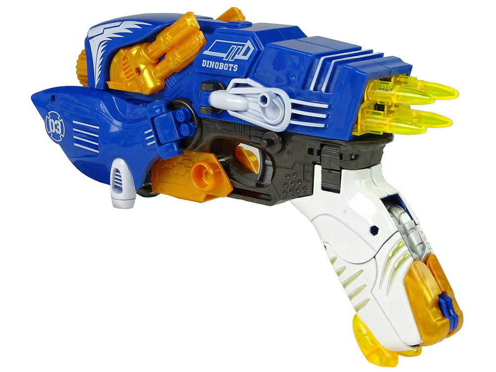 Transformeris dinozauras dinobots 2in1 su šaudymo funkcija, mėlynas