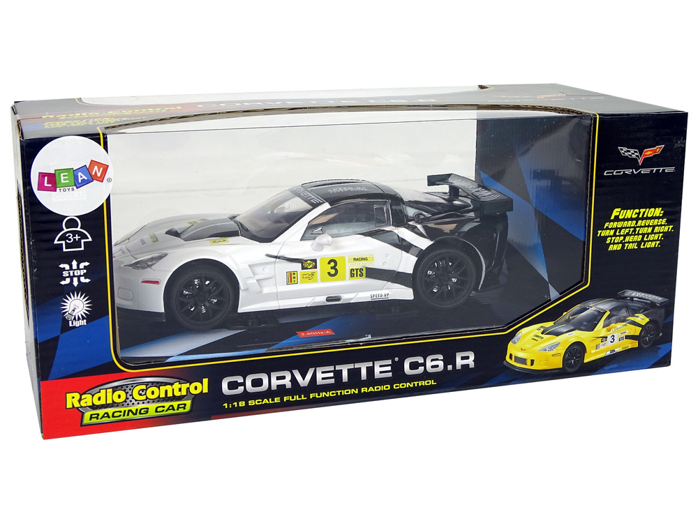 Radijo bangomis valdomas sportinis automobilis corvette c6.r 1:18 baltas