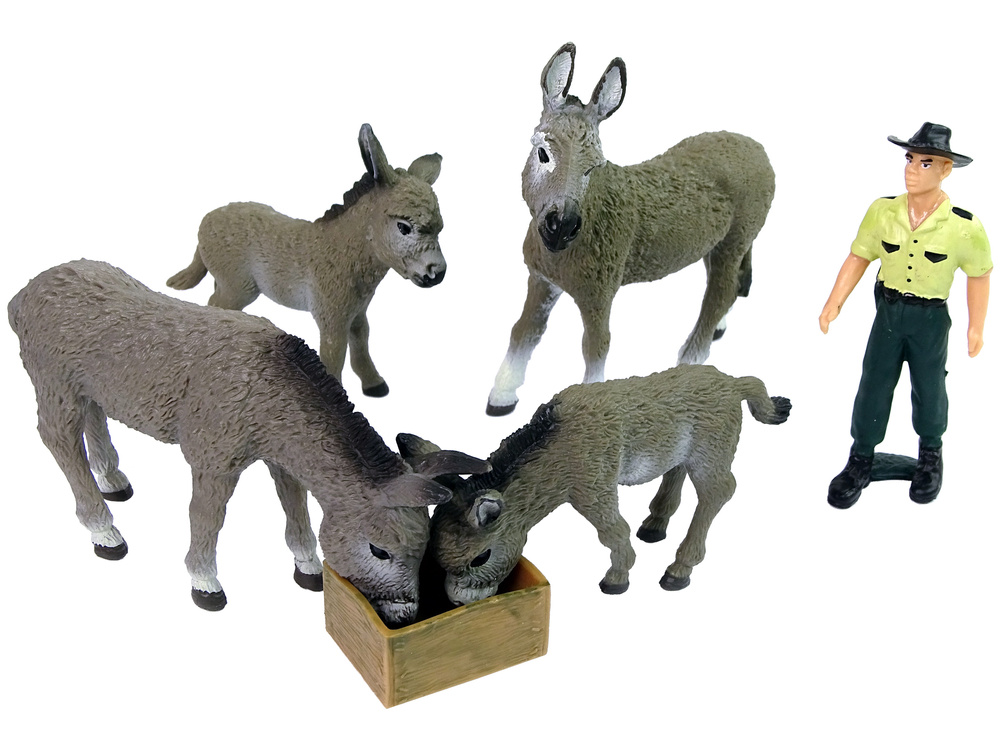 Keturių asilų, ūkininko ir tvoros figūrų rinkinys lean toys