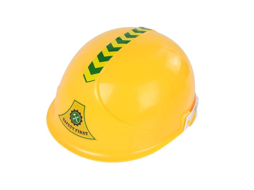 Didelis ekskavatorius ir statybinis šalmas, geltonas