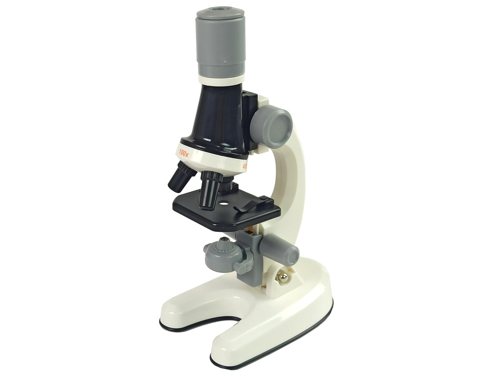 Edukacinis mikroskopas su 100×, 400× ir 1200× didinimu, baltas, 23 × 13 × 8 cm