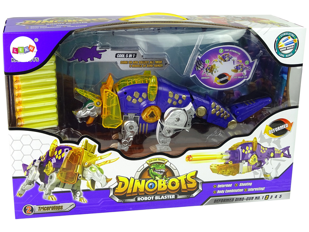 Transformeris dinozauras dinobots su šaudymo funkcija lean toys, mėlynas