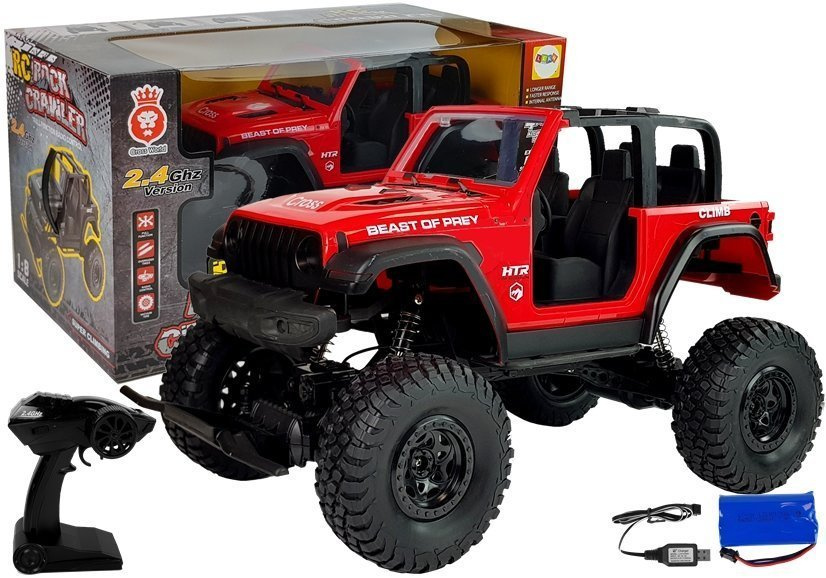 Džipas 4x4 su nuotolinio valdymo pultu 1:8, raudonas, 3 m.+