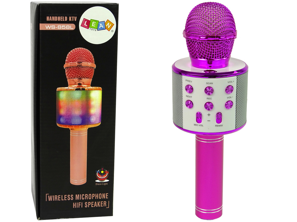 Belaidis mikrofonas ws-858 su usb garsiakalbiu ir karaoke funkcija, rožinis