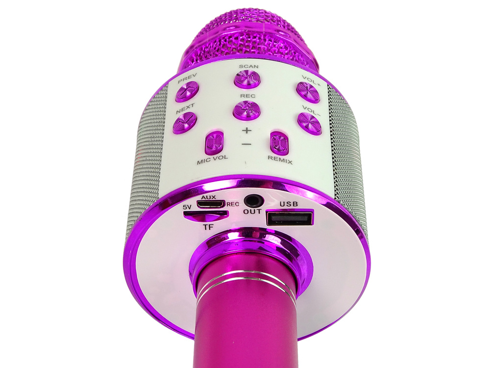 Belaidis mikrofonas ws-858 su usb garsiakalbiu ir karaoke funkcija, rožinis 3