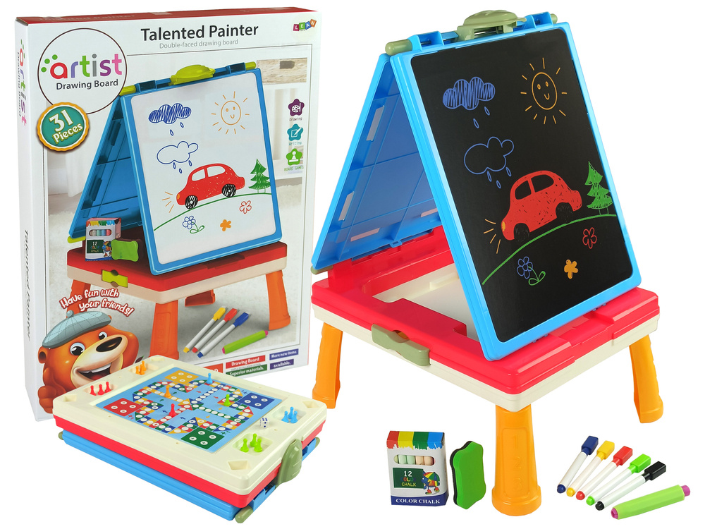 Magnetinė kreidos lenta lean toys talented painter su mėlynu žaidimų stalu