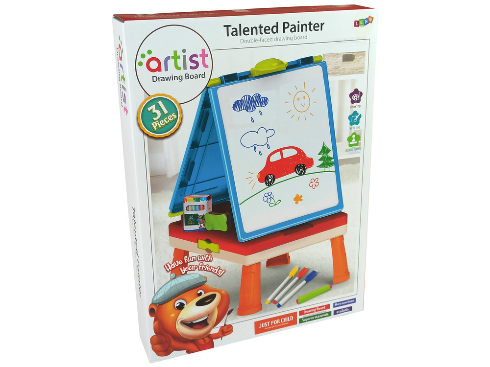 Magnetinė kreidos lenta lean toys talented painter su mėlynu žaidimų stalu