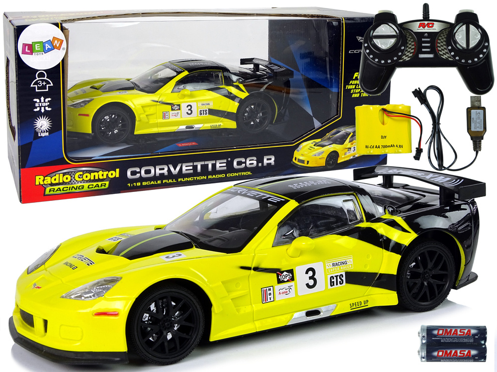 Radijo bangomis valdomas sportinis automobilis corvette c6.r 1:18 geltonas