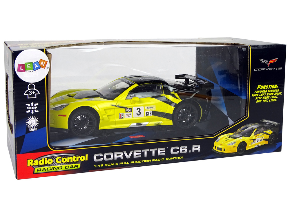 Radijo bangomis valdomas sportinis automobilis corvette c6.r 1:18 geltonas
