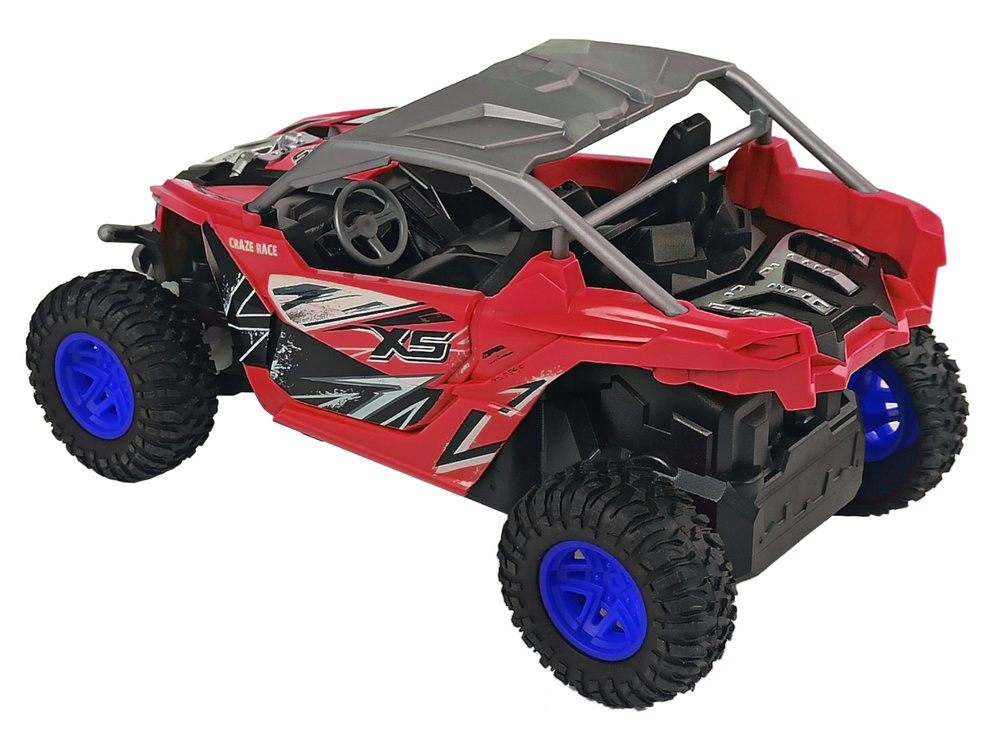 Nuotoliniu būdu valdomas bekelės automobilis – cross country, 1:16 mastelis, 27 mhz, raudonas