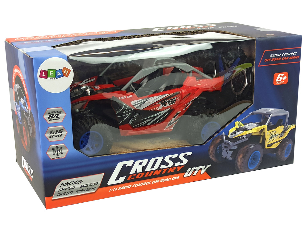 Nuotoliniu būdu valdomas bekelės automobilis – cross country, 1:16 mastelis, 27 mhz, raudonas
