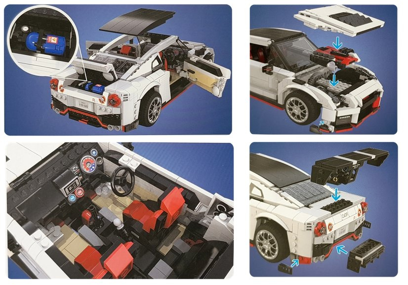 Sportinis automobilis iš statybinių kubelių, 1696 elementai