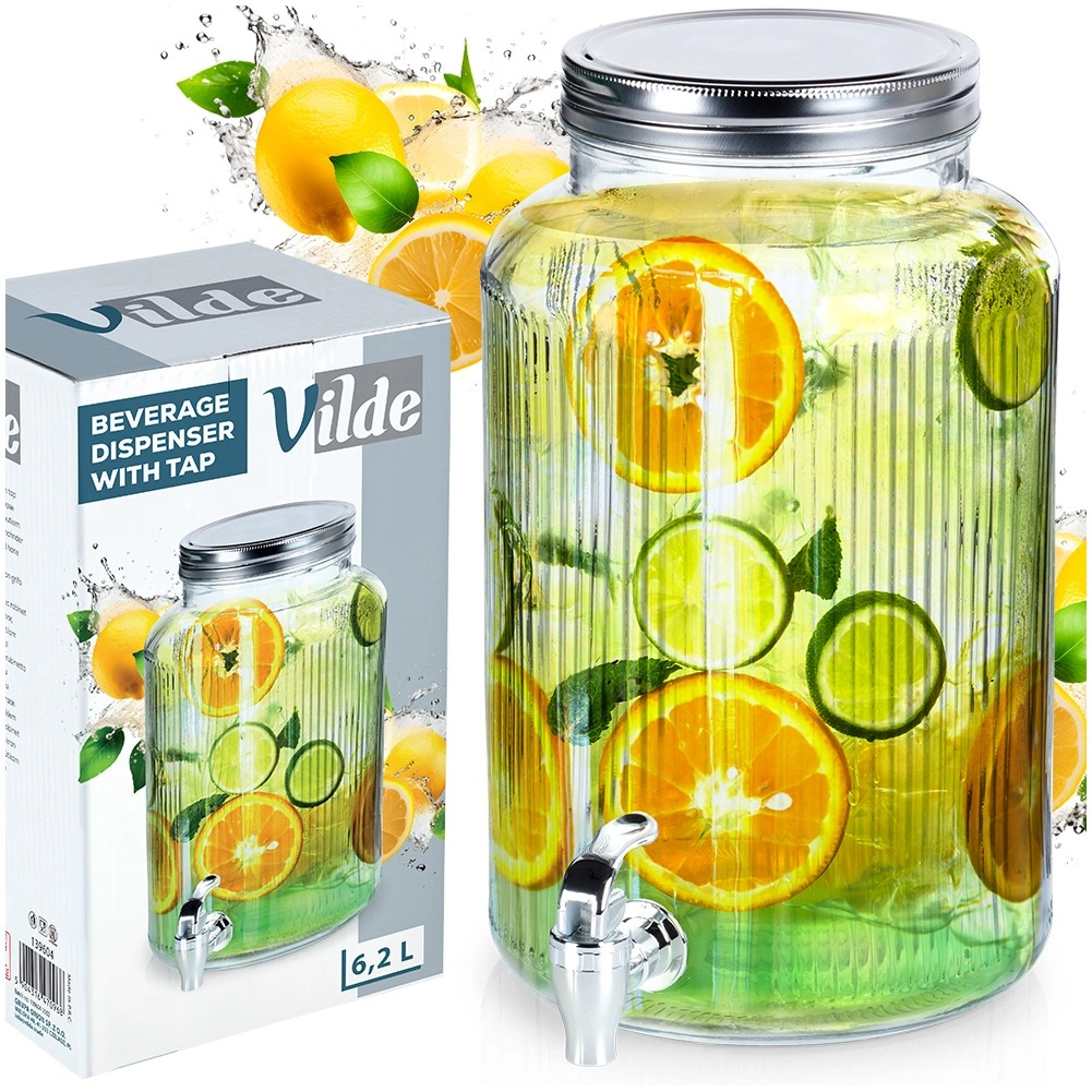 Stiklinis gėrimų dozatorius su čiaupu vilde 6,2 l