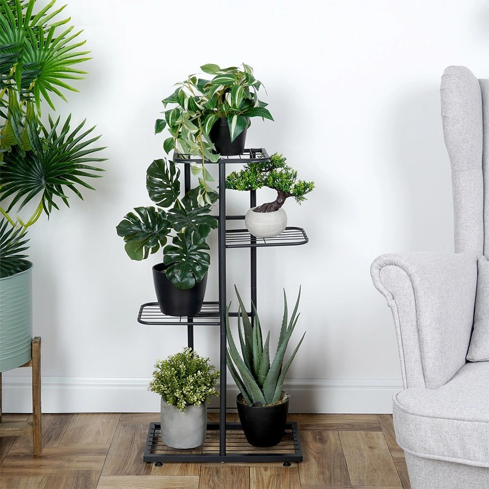 Metalinis gėlių stovas vilde 4 lygių 80 cm juodas