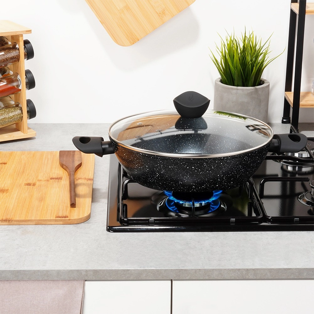 Gili vilde black line 28 cm granitinė keptuvė su stiklo dangčiu, 3,5 l