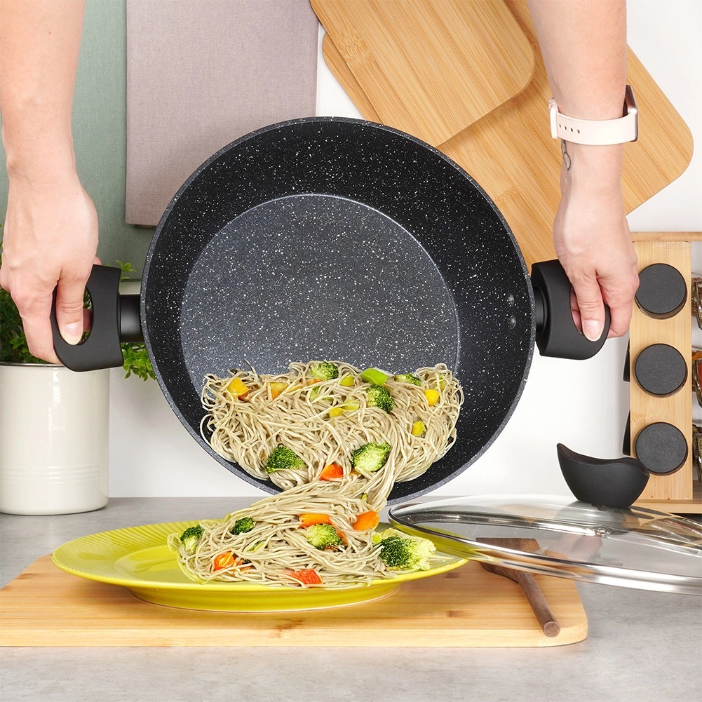 Gili vilde black line 28 cm granitinė keptuvė su stiklo dangčiu, 3,5 l