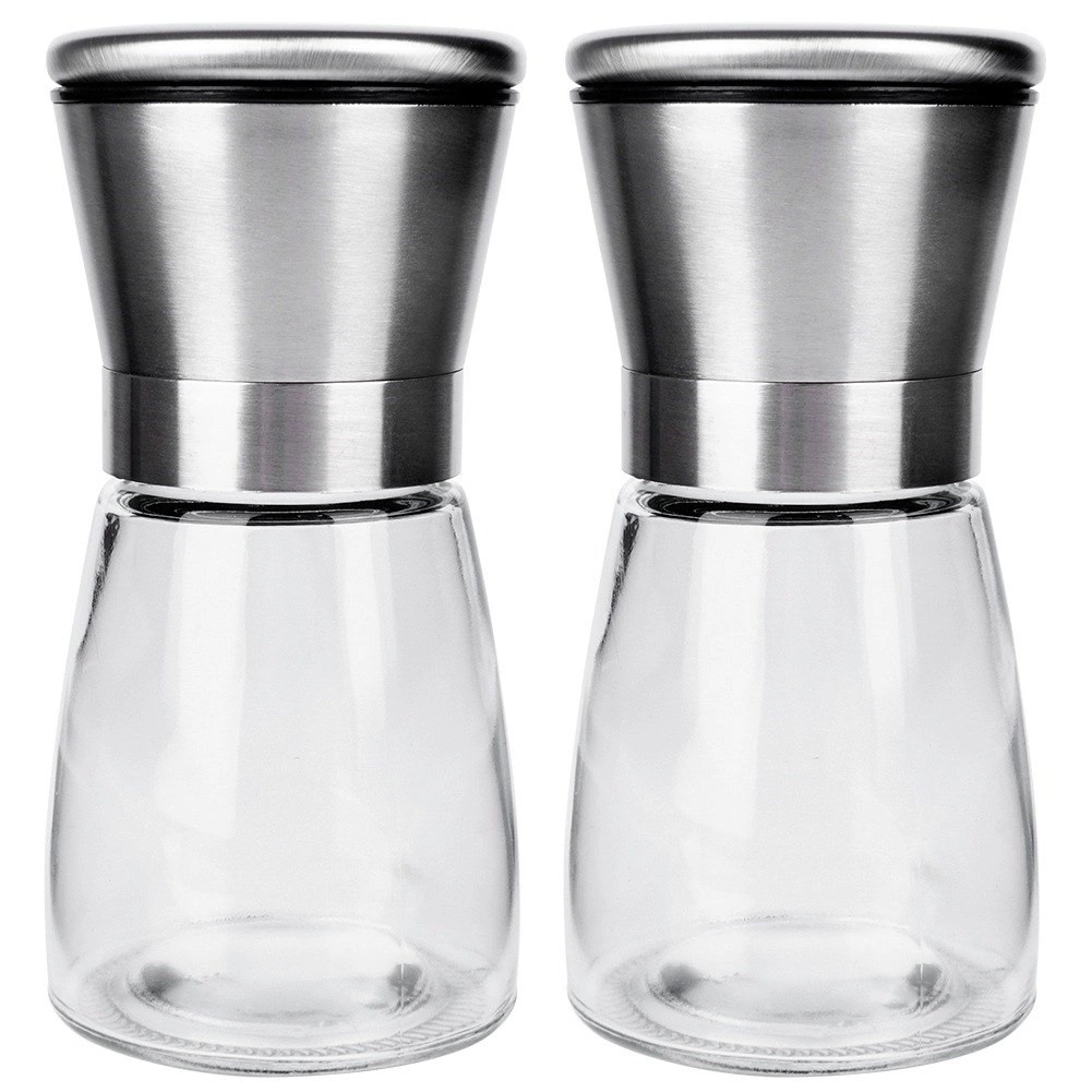 Rankiniai pipirų ir druskos malūnėliai vilde, 13.5 cm, stikliniai, 2 vnt. 2