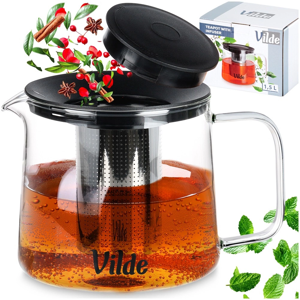 Arbatinukas su filtru vilde 1,5 l, borosilikatinis stiklas