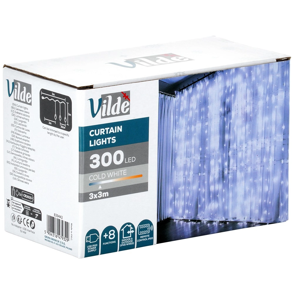 Girlianda- užuolaida vilde 300 led su pultu 3 m