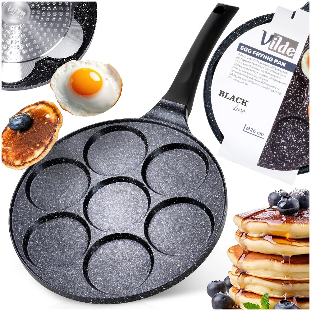 Kiaušinių ir blynų keptuvė vilde black line su granitine danga, 26 cm, 7 skyriai