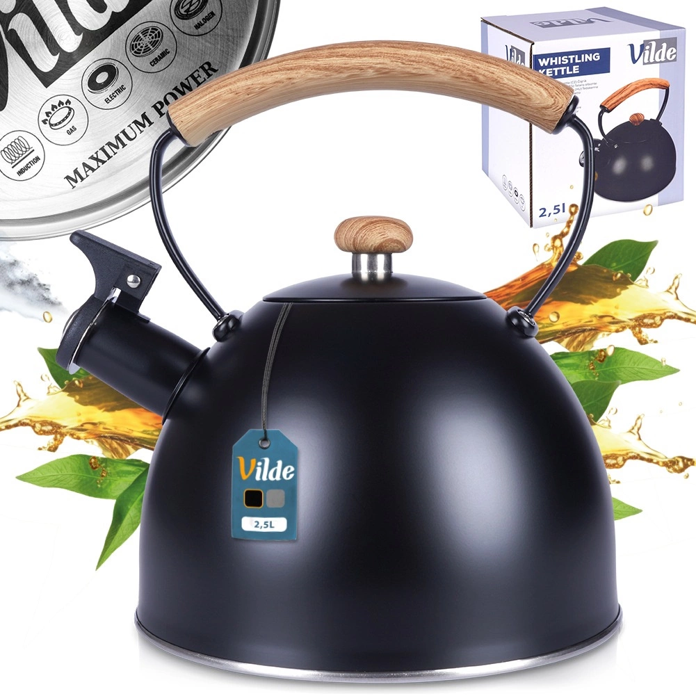 Plieninis virdulys su švilpuku vilde, 2,5 l, juodas
