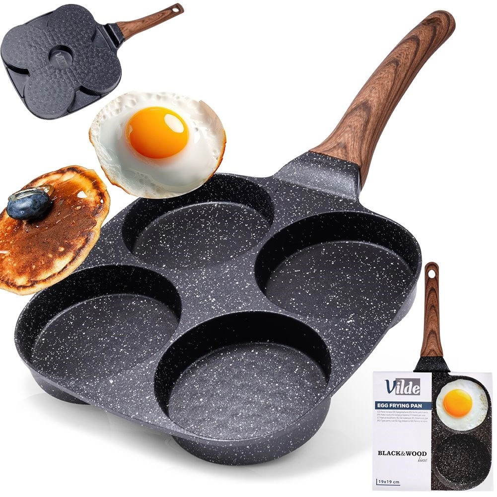 Kiaušinių ir blynų keptuvė vilde black&wood 19x19 cm su 4 angomis