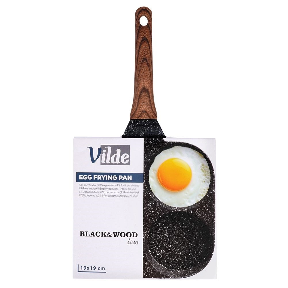 Kiaušinių ir blynų keptuvė vilde black&wood 19x19 cm su 4 angomis