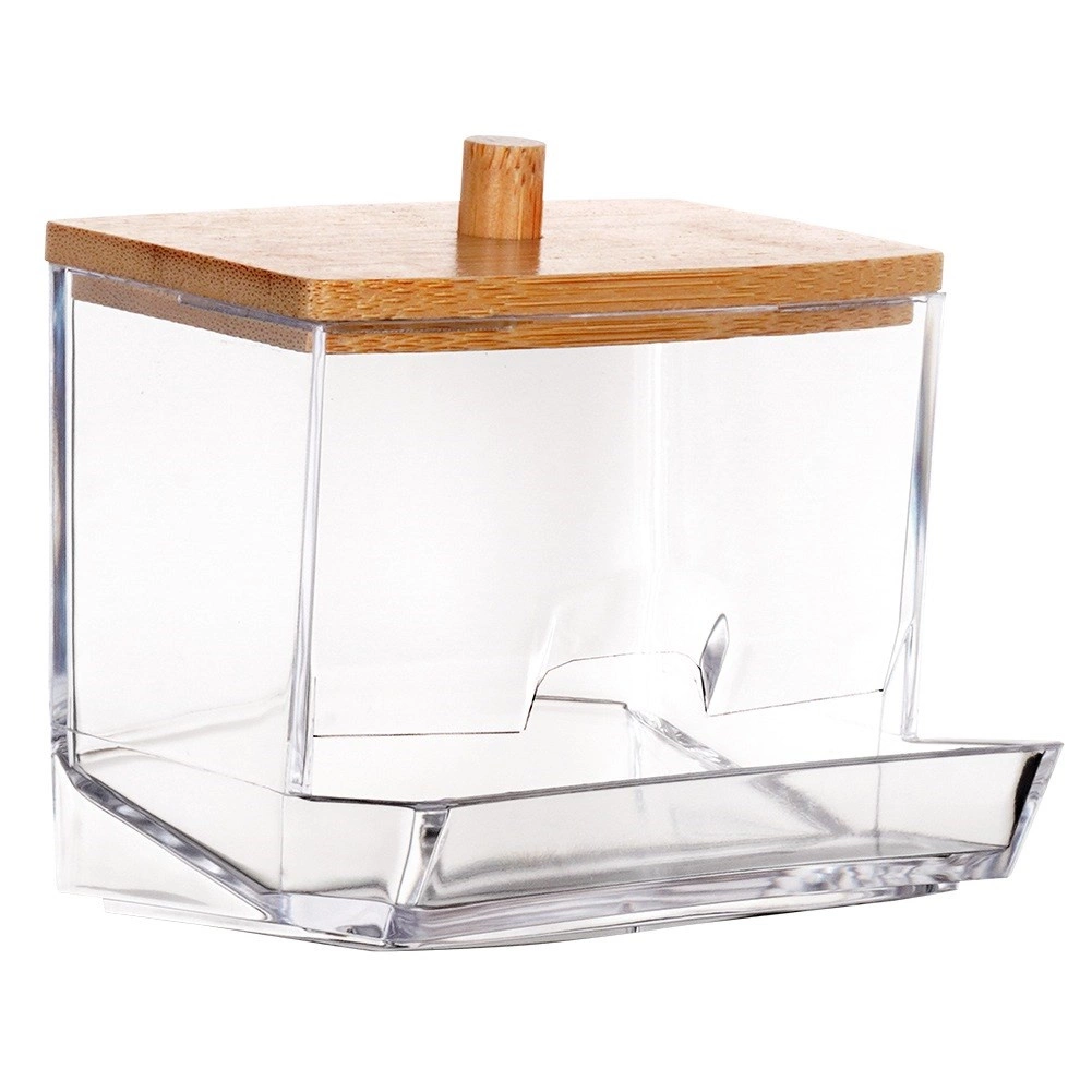Kosmetinių pagaliukų dėklas vilde 9x7x9 cm su bambuko dangteliu
