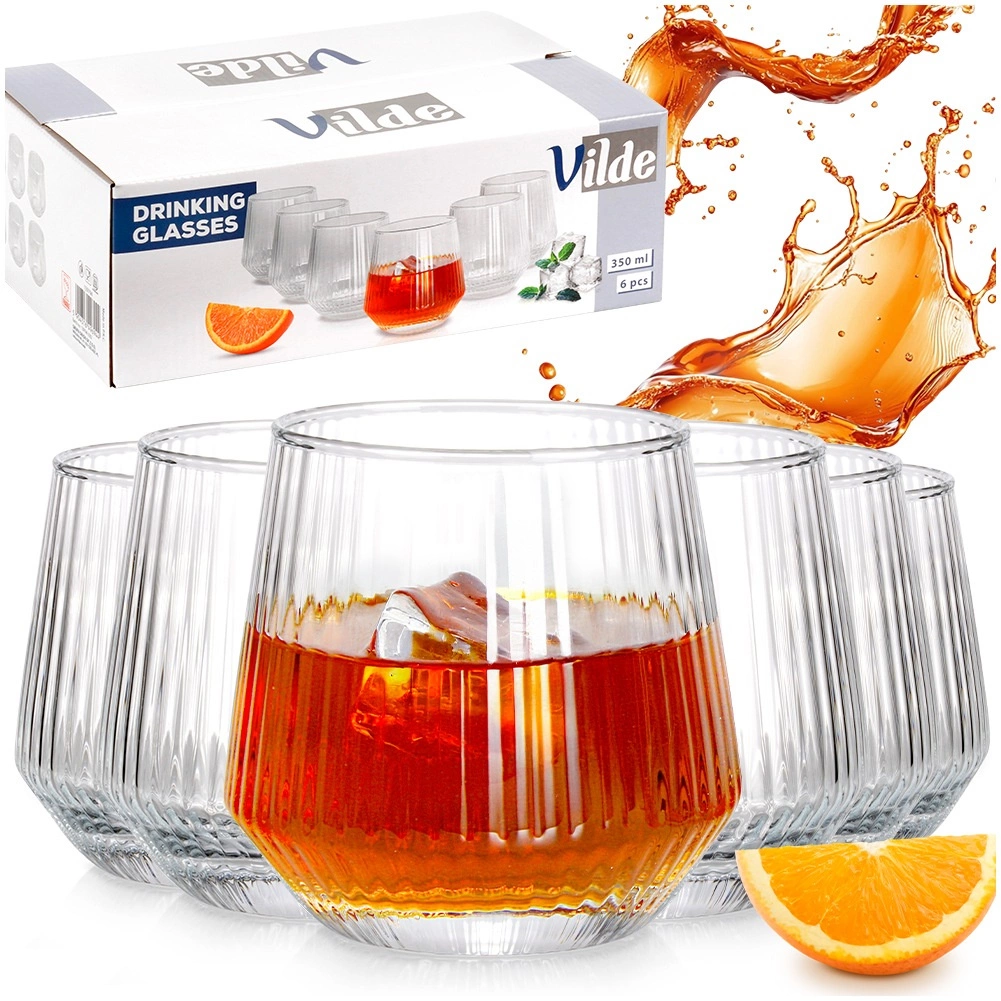 Stiklinės vilde 350 ml, 6 vnt. iš rifliuoto stiklo
