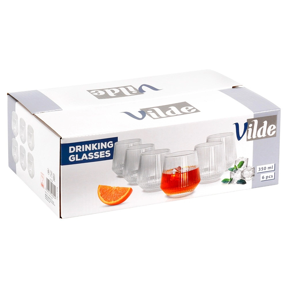 Stiklinės vilde 350 ml, 6 vnt. iš rifliuoto stiklo