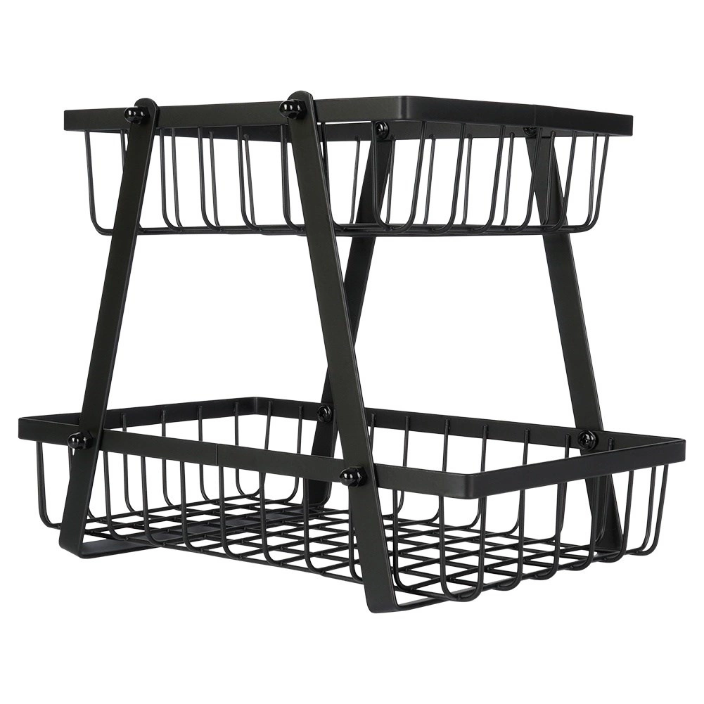 Dvigubas metalinis vaisių krepšys vilde, 28x17,5x21 cm, juodas 2