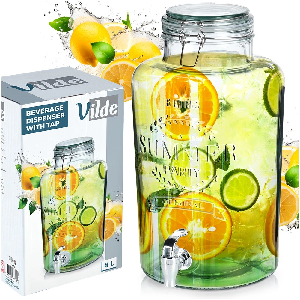 Gėrimų dozatorius su čiaupu vilde, stiklinis, 8 l