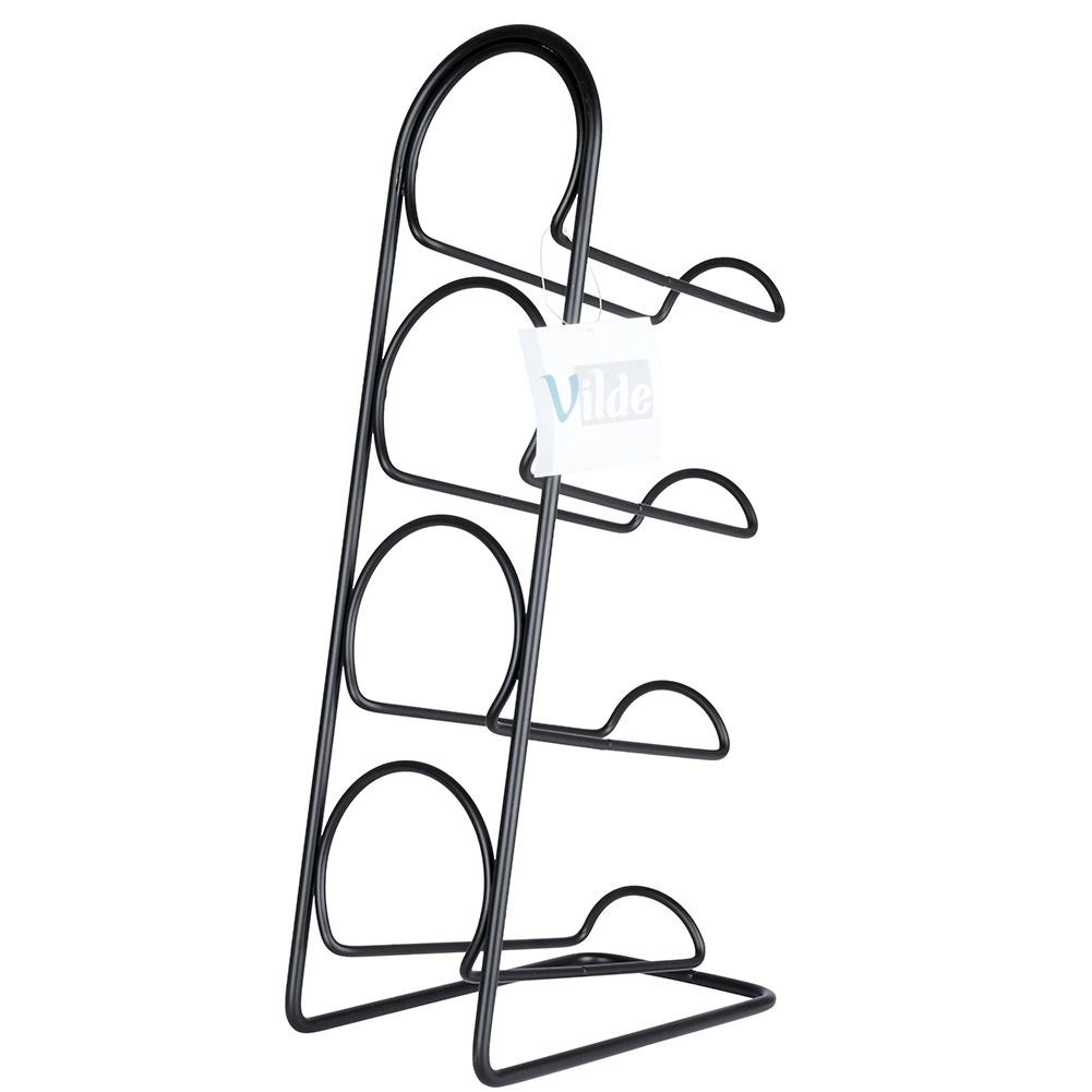 Vyno butelių laikiklis vilde 4 vietų, metalinis, juodas, 21x43 cm