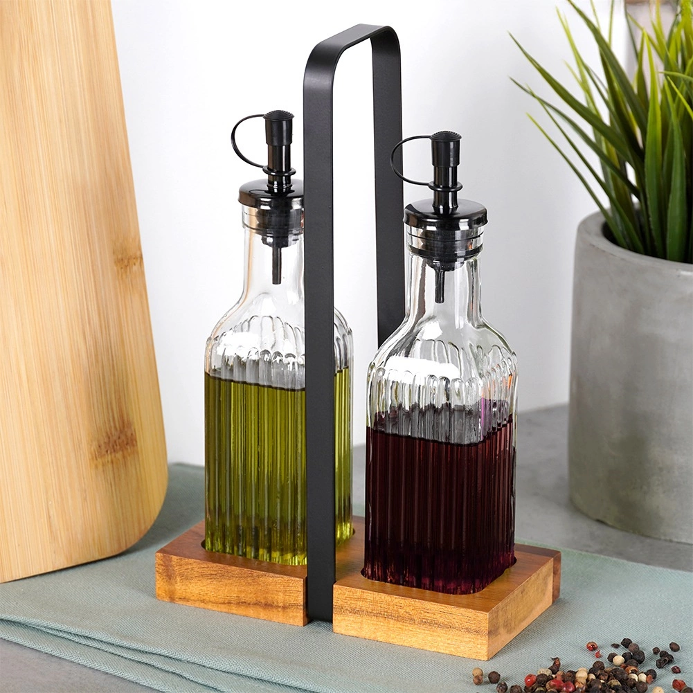 Aliejaus ir acto butelių rinkinys su stovu vilde 2x190 ml 1